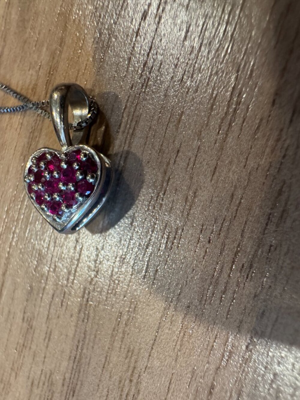 JC 14K White Gold Reversible Ruby & Sapphire Pavé puff Heart Pendant Necklace - Picture 12 of 12